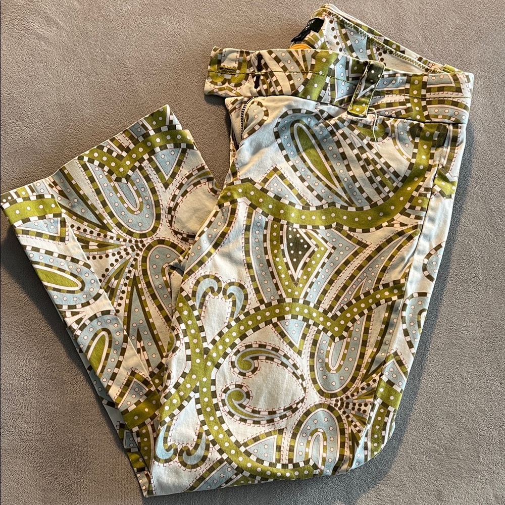 J. Crew Green and Blue Paisley Cropped Pants